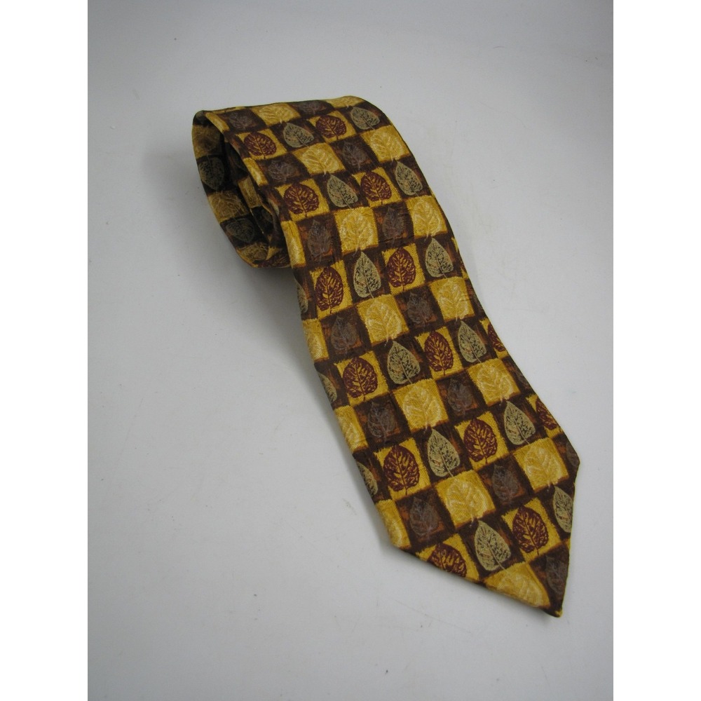 Ermenegildo Zegna Tie Mens One Size Yellow Silk Plaid Leaf Necktie Made In Italy